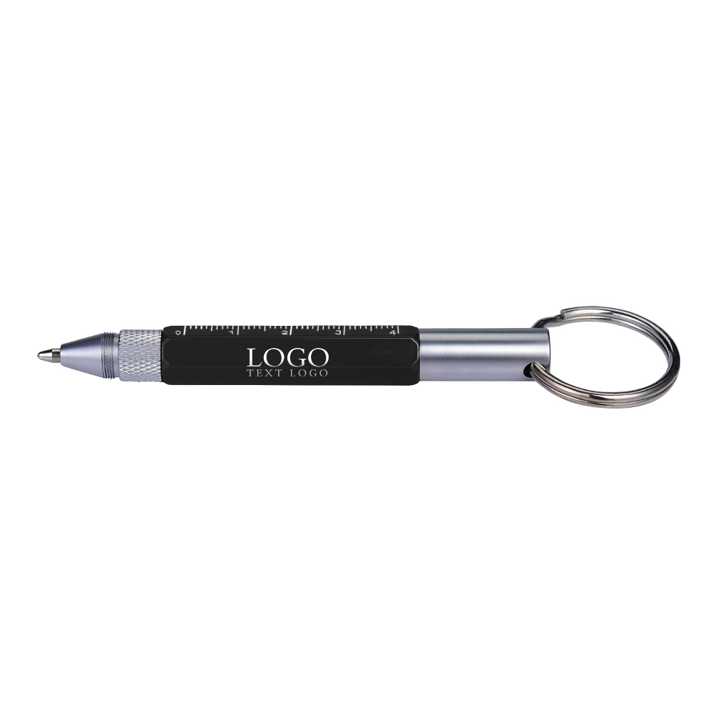 Black Multi Function 6-in-1 Tool Stylus Twist Pen With Key Chain With Logo